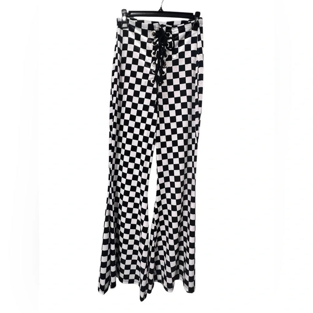 Stylish Checkered Wide Leg Women's Pants - Picture 1 of 6